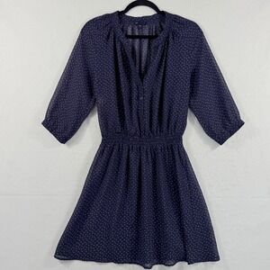 Gap Fit & Flare Dress Womens‎ XS Blue Printed Chiffon Cottagecore Classic Sheer